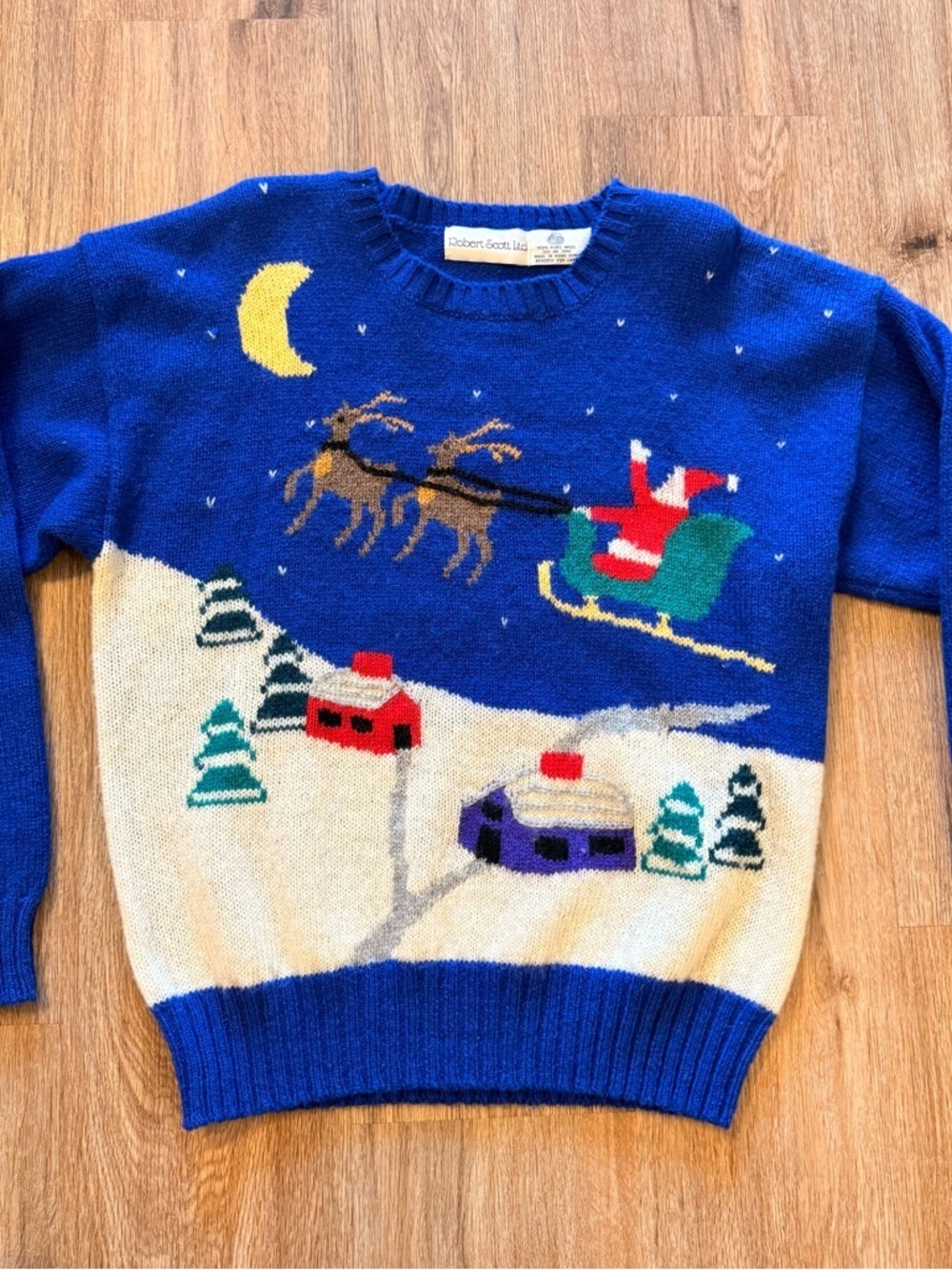 Vtg 80 Robert Scott Ltd Christmas Wool Sweater Santa Reindeer Ugly Christmas Med